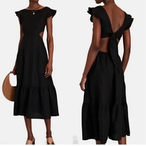 Jason Wu Black Cutout Back Bow Tie Midi Dress Flutter Sleeve Size M